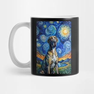 Great Dane Dog Breed Painting in a Van Gogh Starry Night Art Style Mug